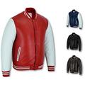 VARSITY JACKET - Original Classical Design – TOP Premium Quality Genuine Real LAMBSKIN Leather Letterman Baseball Bomber American USA Vintage Fashion Sports Style Coat (Medium, Red & White)