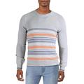 French Connection Men's Auderly Knit Sweaters, Light Gray Multi Stripe, Medium