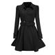 Lazzboy Women Coat Parka Double Breasted Woolen Belt Trench Elegant Button Lapel Plain Outerwear(XL,Black)