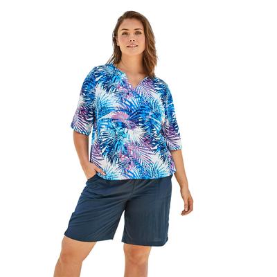 Plus Size Women's Three-Quarter Sleeve Swim Tee by Swim 365 in Multi Color Leaves (Size 38/40) Rash Guard