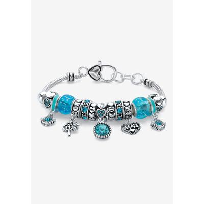 Women's Antique Silvertone Simulated Birthstone 8" Charm Bracelet by PalmBeach Jewelry in March
