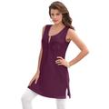 Plus Size Women's Button-Front Henley Ultimate Tunic Tank by Roaman's in Dark Berry (Size M) Top 100% Cotton Sleeveless Shirt