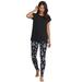 Plus Size Women's 2-Piece Knit Legging Pajama Set by ellos in Black Multi Floral (Size 30/32)