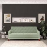 Novogratz Vintage Twin 81.5" Wide Velvet Convertible Sofa Wood/Velvet in Green | 34.5 H x 81.5 W x 33.5 D in | Wayfair 2238879N