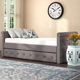 Everly Quinn Twin Daybed w/ Trundle Upholstered/Polyester in Gray | 32.48 H x 42.9 W x 86.58 D in | Wayfair DBHM4333 41990389