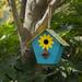 Rosalind Wheeler Lincolnwood 11 in x 10 in x 7 in Birdhouse Wood/Metal in Blue/Brown/Yellow | 10.75 H x 9.75 W x 7 D in | Wayfair