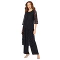 Plus Size Women's Three-Piece Lace Duster & Pant Suit by Roaman's in Black (Size 32 W) Duster, Tank, Formal Evening Wide Leg Trousers