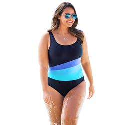 Plus Size Women's Colorblock One-Piece by Swim 365 in Navy Blue Sea (Size 16) Swimsuit
