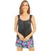 Plus Size Women's Smocked Swimdress Set by Swim 365 in Black Tropical Floral (Size 40) Swimsuit