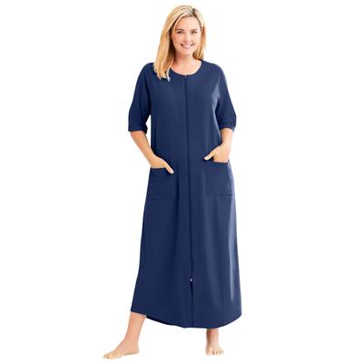 Plus Size Women's Long French Terry Zip-Front Robe by Dreams & Co. in Evening Blue (Size 6X)