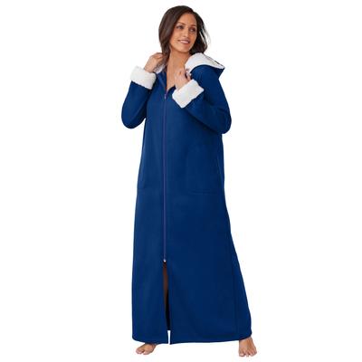 Plus Size Women's Sherpa-lined long hooded robe by Dreams & Co.® in Evening Blue (Size 1X)