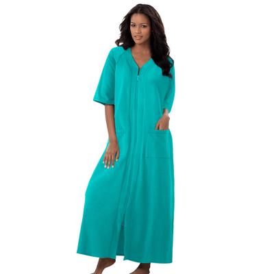 Plus Size Women's Long French Terry Zip-Front Robe by Dreams & Co. in Aquamarine (Size M)
