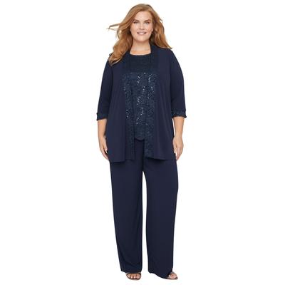 Plus Size Women's 3-Piece Lace Gala Pant Suit by Catherines in Mariner Navy (Size 16 W)