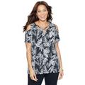 Plus Size Women's Tropical Wish Open-Shoulder Tee by Catherines in Black White Foliage (Size 5X)