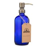 Jarmazing Products Glass Pint Jar Lotion Dispenser Glass in Blue/Yellow | 8.5 H x 2.75 W x 2.75 D in | Wayfair blue-bh-soap-brass-16