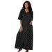 Plus Size Women's Long French Terry Zip-Front Robe by Dreams & Co. in Black Dot (Size 1X)