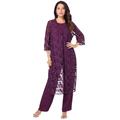 Plus Size Women's Three-Piece Lace Duster & Pant Suit by Roaman's in Dark Berry (Size 18 W) Duster, Tank, Formal Evening Wide Leg Trousers