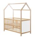roba Hausbett 70 x 140 cm - FSC zertifiziert - Babybett in Hausoptik - Höhenverstellbar - Umbaubar zum Juniorbett - Holz bicolor