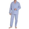 El Búho Nocturno - Men's Long Premium Checkered Poplin Lapel Pyjamas Blue 100% Cotton Size 4 (L)