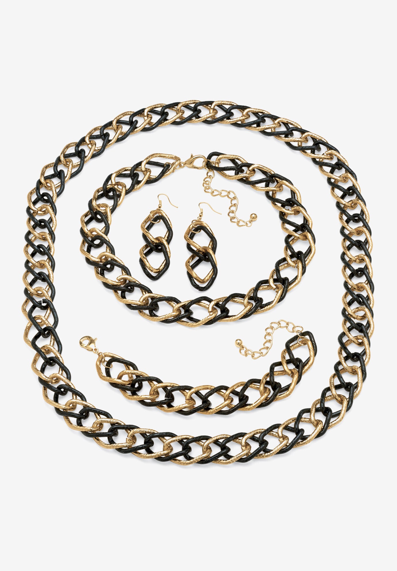 Women's 3-Piece Black Ruthenium-Plated Link Set by PalmBeach Jewelry in Black