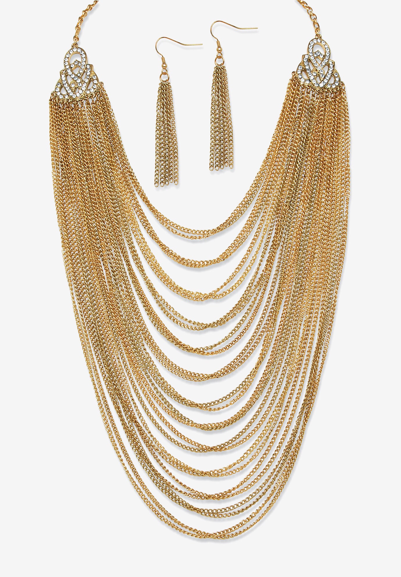 Women's Gold Tone Waterfall 22" Necklace and Drop Earring Set by PalmBeach Jewelry in Gold