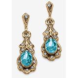 Women's Gold Tone Antiqued Oval Cut Simulated Birthstone Vintage Style Drop Earrings by PalmBeach Jewelry in December