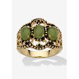 Women's Yellow Gold-Plated Antiqued Genuine Green Jade Ring by PalmBeach Jewelry in Jade (Size 9)