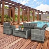 Red Barrel Studio® 4 Piece Rattan Sofa Seating Group w/ Cushions Synthetic Wicker/All - Weather Wicker/Wicker/Rattan in Gray | Outdoor Furniture | Wayfair