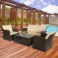 Red Barrel Studio® 4 Piece Rattan Sofa Seating Group w/ Cushions Synthetic Wicker/All - Weather Wicker/Wicker/Rattan in Brown | Outdoor Furniture | Wayfair