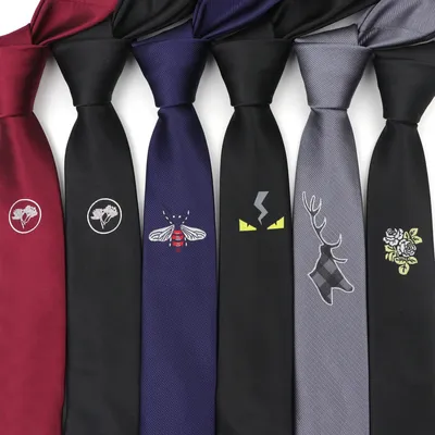 Cravates Brodées en Jacquard pour Homme Couleur Unie Noir Rouge 5cm Slim Accessoires 03/Wear