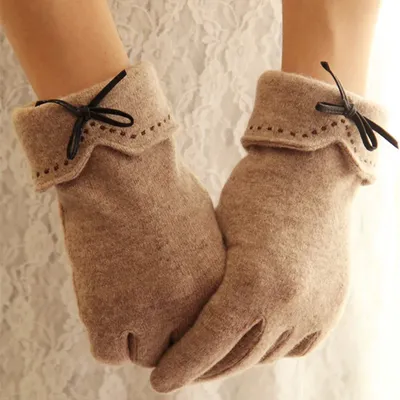 Gants à écran tactile en laine pour femmes gants d'aviation en cachemire nœud en cuir chaud