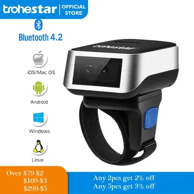 Trohestar – Scanner de codes-barres sans fil 1D 2D Portable QR Code PDF Mini lecteur de codes à