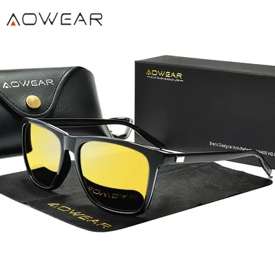 AOWEAR-Lunettes de vision nocturne HD pour hommes lunettes de soleil à lentille jaune lunettes