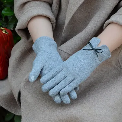 Femmes toucher mitaine gants hiver femmes chaud cachemire complet doigt en cuir arc gants laine