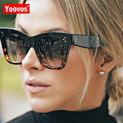 Yoovos-Lunettes de soleil carrées pour femmes design de marque vintage rétro léopard coloré mode