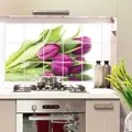 Autocollant mural anti-huile de tulipe de fleurs affiche de carrelage de cuisine décor à la