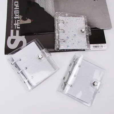 Couverture de cahier de reliure de cuir chevelu en PVC transparent mini licence créative avec poche