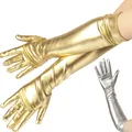 Gants métalliques en faux cuir pour femmes mitaines de performance de soirée longueur de coude