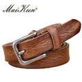 MaiKun-ceinture fine pour femmes en cuir véritable unisexe avec boucle ardillon en métal