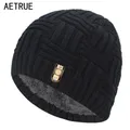 AETRUE – Bonnet en fourrure chaude et épaisse pour homme et femme Bonnet tricoté à la mode