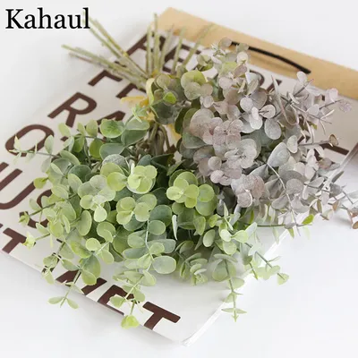 6 pièces bouquet artificiel eucalyptus bouquet plastique faux feuilles de mariage décoration