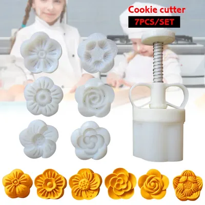 Moule à gâteau en forme de lune avec presse à biscuits et 6 timbres à fleurs outils de pâtisserie