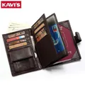KAVIS – portefeuille porte-passeport en cuir véritable pour homme porte-monnaie magique