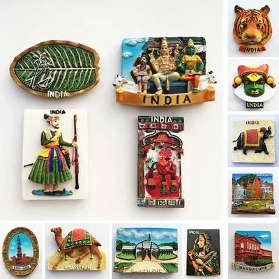 Aimant de réfrigérateur en résine 3D du Rajasthan Bangalore souvenir de tourisme artisanat peint