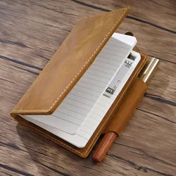 Carnet de notes Durable en cuir véritable couverture de Journal format de poche marron papier