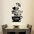 Autocollant mural créatif de vigne de fleur tasse de café pour café Restaurant décoration