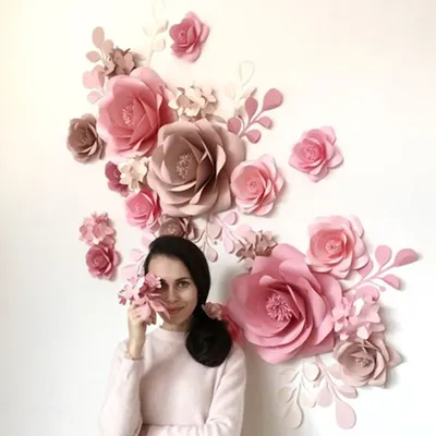 Décoration murale 3D en papier d'ange rapCrêpe fleurs artificielles artisanat en papier grand