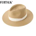 FURTALK-Chapeau d'été en paille pour femmes et hommes couvre-chef de plage Fedora protection