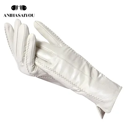 Gants en Cuir Blanc pour Femme Cuir group Doublure Coton Chaud Mode Hiver-2226