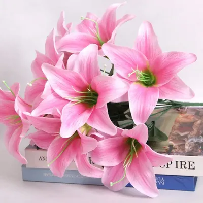 InjFlower-Fleurs de lys artificielles multicolores 10 têtes bouquet de faux patients européens